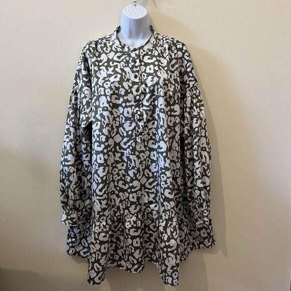 Elizabeth and James Olive Leopard Poplin Dress XL - Picture 2 of 15